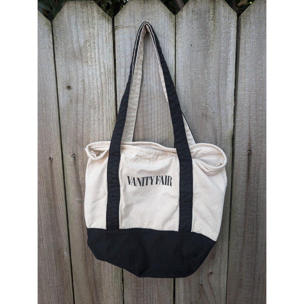 Vanity Fair Canvas Tote Bag Black and Off-White Small Reusable Shopping